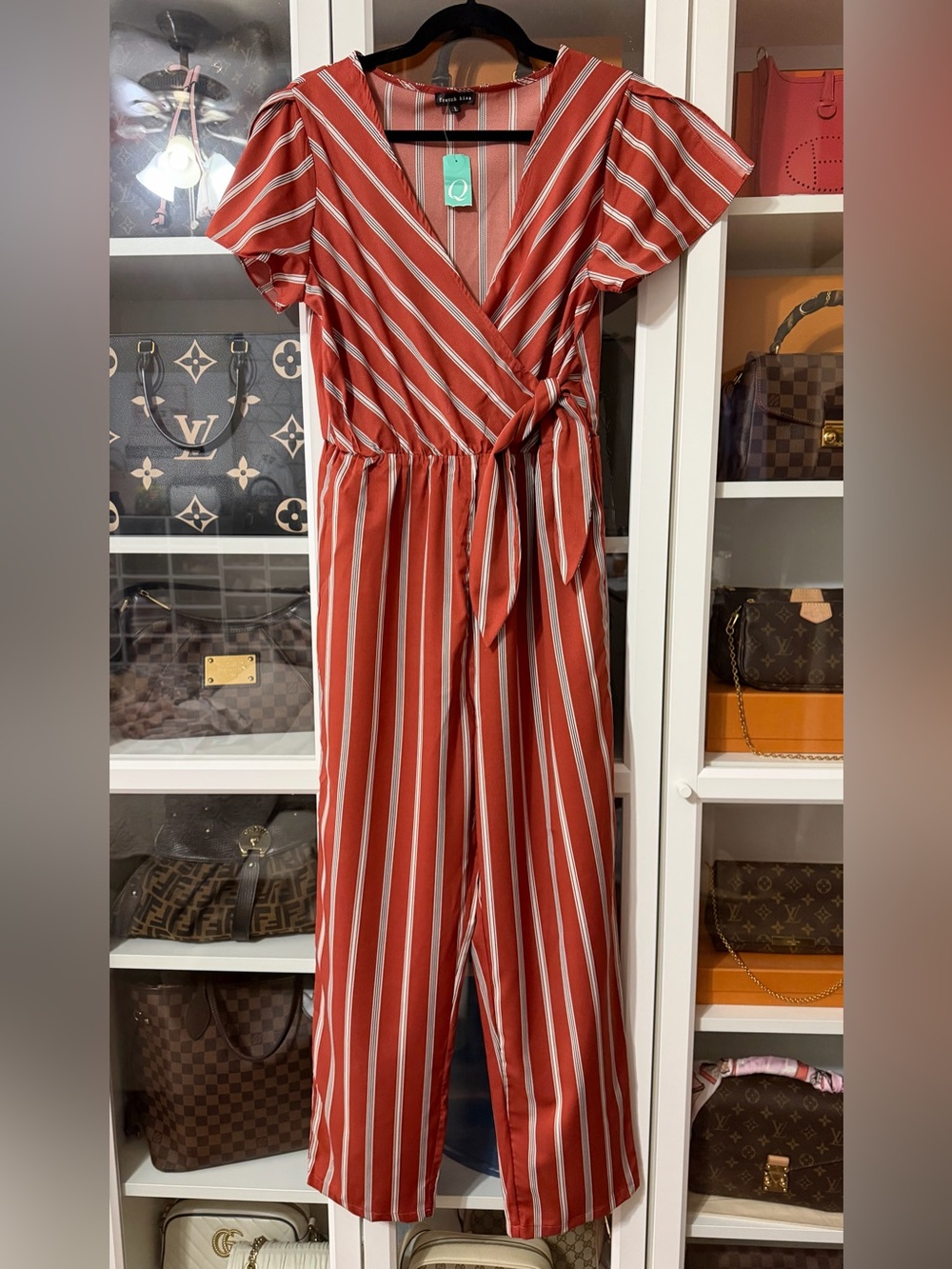 french kyss Red and White Striped Wrap Jumpsuit